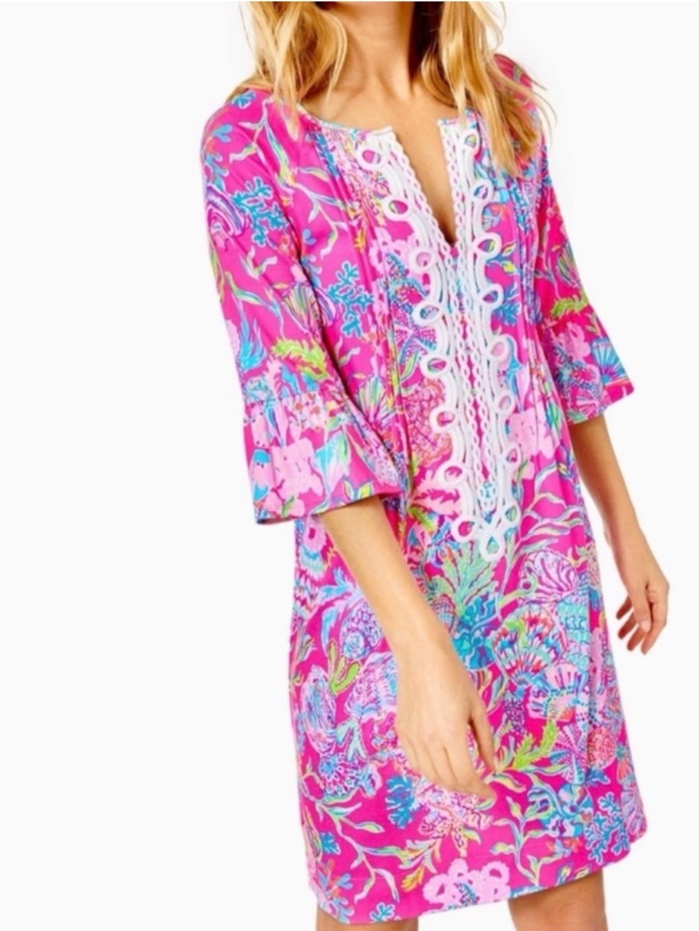 Lilly Pulitzer Hot Pink Floral Lace-Trim Mini Dress